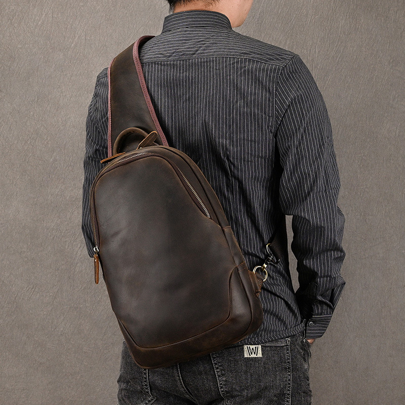 Leather Backpack Vintage - 남성용 진짜 소가죽 가슴 팩, 대형