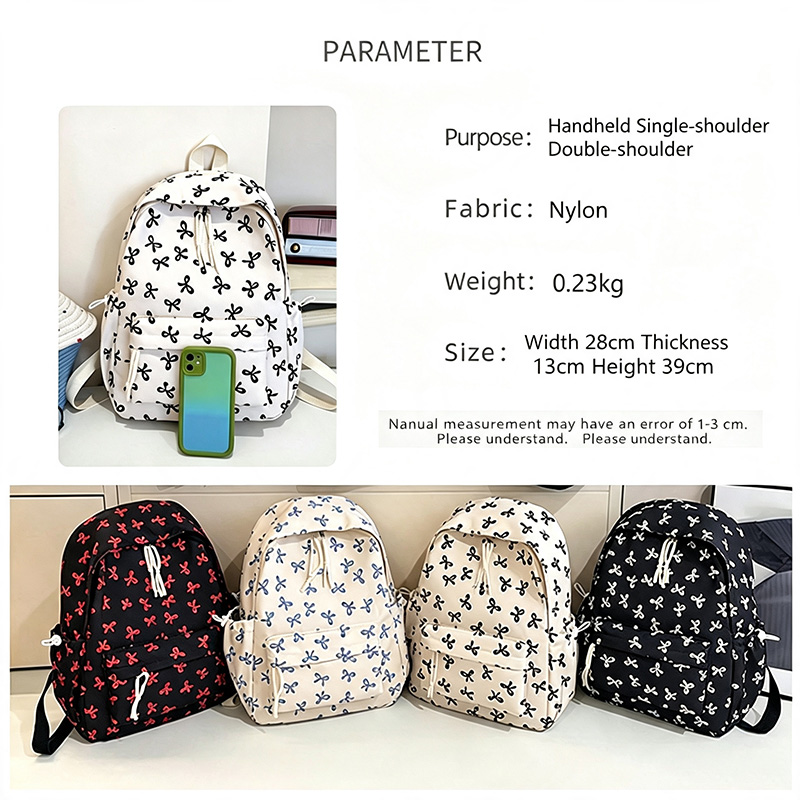 귀여운 리본 프린트 백팩 나일론 캐주얼 데이팩 십대 소 - School Backpack Teen 리뷰 및 가격