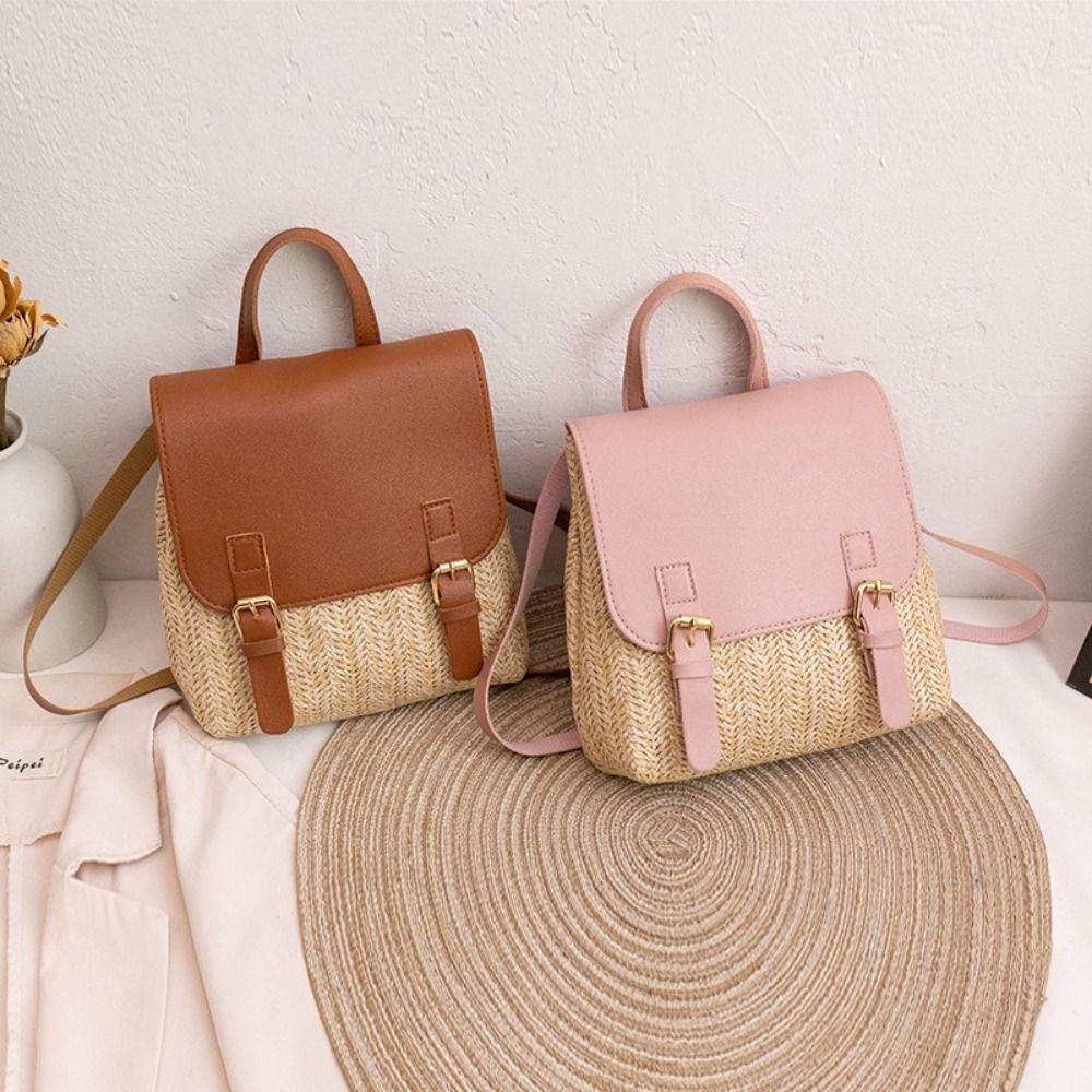 패션 PU 가죽 밀짚 백팩 레트로 디자인 빈티지 스타일 - Leather Backpack Vintage 리뷰 및 가격